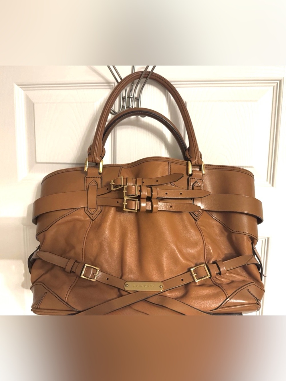 Burberry Leather Medium Bridle Lynher Tote - Cognac Brown